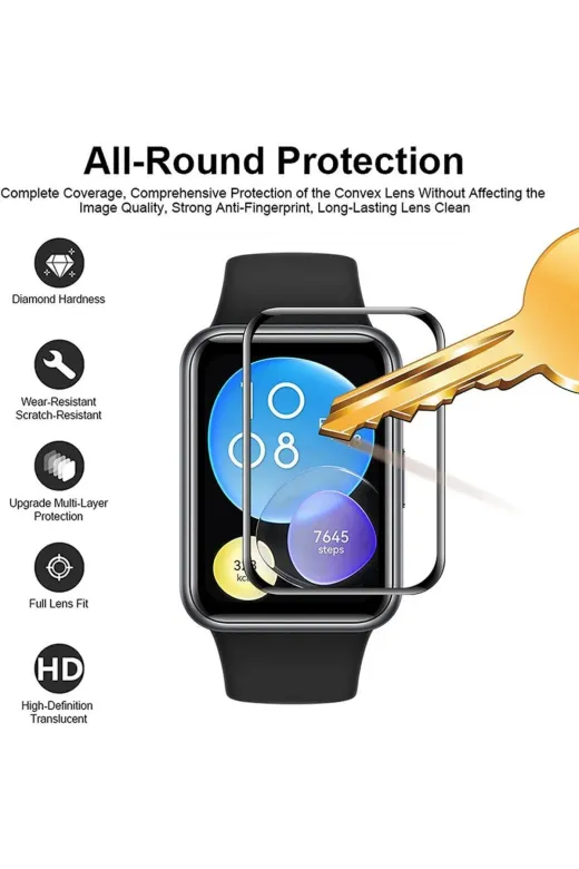 Techaks 56AÖ-8680436608067 Huawei Watch Fit 2 Ekran Koruyucu Darbeye Dayanıklı Ppma Kırılmaz Cam