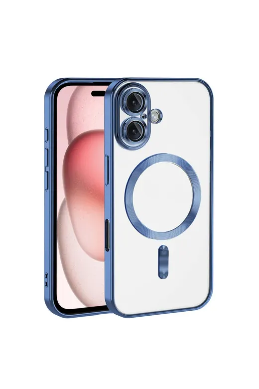 Techaks T33614-TCHS Iphone 16 Plus Kılıf Kamera Korumalı Magsafe Wireless Şarj Özellikli Zore Demre Kapak - Mavi