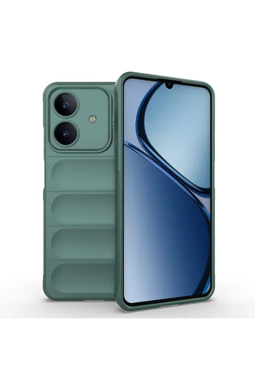 Techaks T38782-TCHS Realme C63 Kılıf Esnek Tpu Oyuklu Arka Yüzey Tasarımlı Zore Etnik Silikon Kapak - Koyu Yeşil