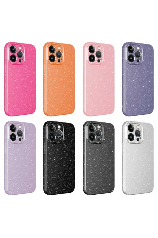 Techaks TCHS-25305 Iphone 13 Pro Uyumlu Kamera Korumalı Simli Lüks Zore Koton Kılıf-Siyah