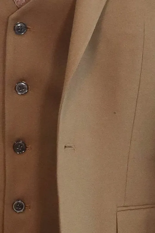 Tek Düğmeli Slim Fit Taba Yelekli Erkek Takım Elbise - Wessi