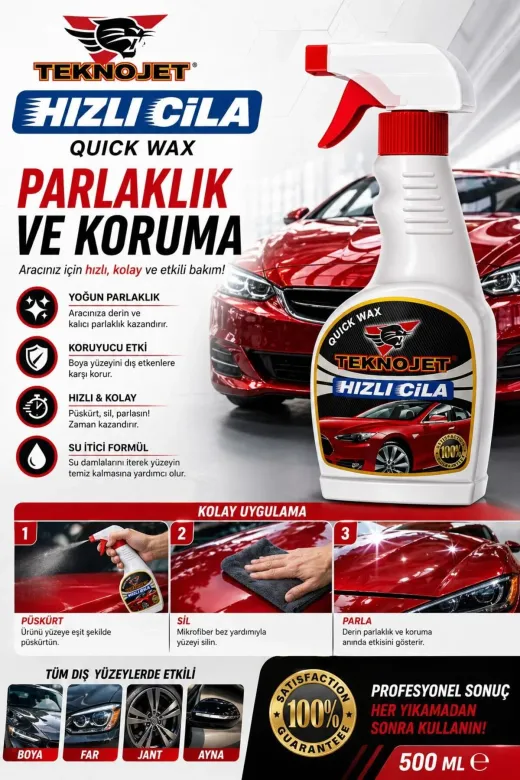 TEKNOJET TYC00192606394 Hızlı Oto Cila Spreyi 500 Ml - Su İtici Parlatıcı Ve Boya Koruyucu Hidrofobik Etki
