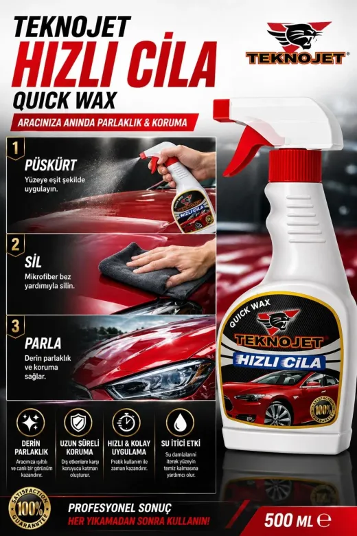 TEKNOJET TYC00192606394 Hızlı Oto Cila Spreyi 500 Ml - Su İtici Parlatıcı Ve Boya Koruyucu Hidrofobik Etki