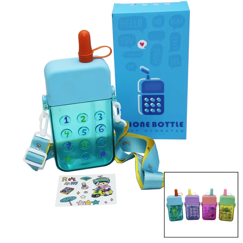 TELEFON MODELİ RENKLİ MİKA KRİSTAL SULUK MATARA PİPETLİ - VİDALI KAPAK - ASKILI 300ML (4745)