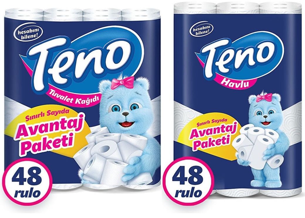 Teno Ultra Tuvalet Kağıdı 48 Li Paket + 48 Li Paket Kağıt Havlu Avantaj Pk (2 Katlı)