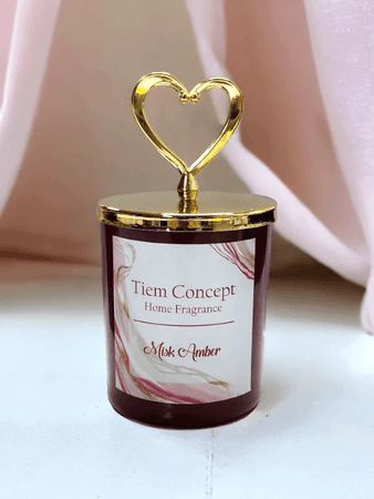 Tiem Concept 2021164 Kalp Başlıklı Gold Detaylı Oda Kokusu Ve Bordo Mum Seti 100 Ml