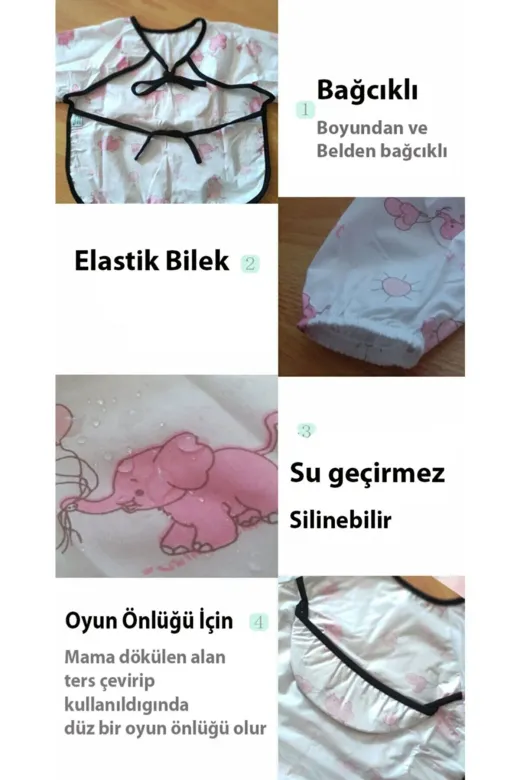 Timburly mamaönlükpembe Baskılı Sıvı Geçirmez Leke Tutmaz Kolay Silinebilir Kolluklu Mama Önlüğü