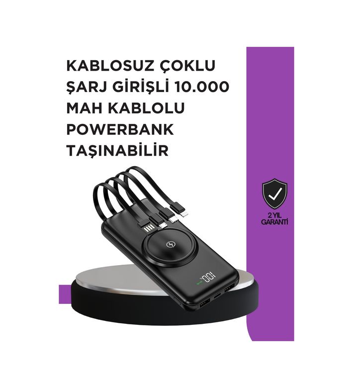 TKNXUCZPWPG10POWERBANKKKKK-3MKR Çoklu Cihaz Uyumu İle Kablolu Ve Kablosuz Şarj Pratik Powerbank Diğer