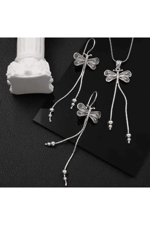 Toptan Bulurum TAB-032521T8052 Gümüş Telkari Yusufçuk Kadın Set