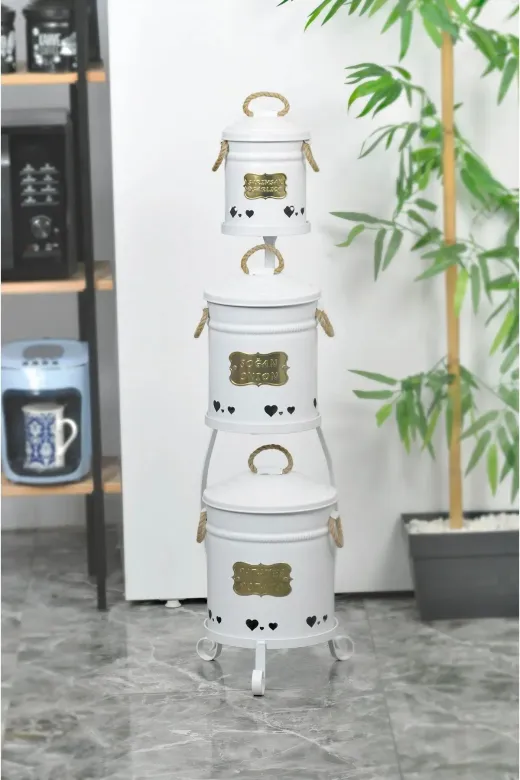 TOPTANFONİ PRA-12314477-2236 3 Katlı Metal Sebzelik Metal Plakalı Beyaz
