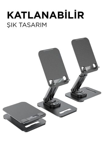 Torima Jx-035 Siyah Katlanabilir, Yükseklik Ayarlı Masaüstü Telefon Ve Tablet Standı Metal Tablet / Telefon Tutucu