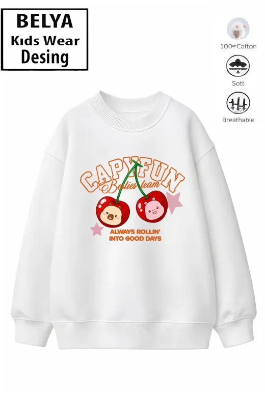 Trend Çocuk Kız Model Tam Kalıp Oversize Capy fun Tasarım 2 İplik Pamuğa Pamuk Kumaş Sweatshirt 43