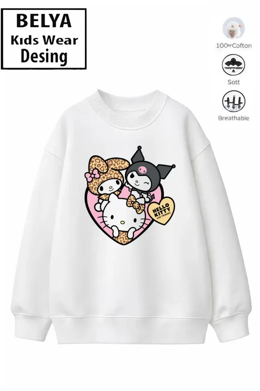 Trend Çocuk Kız Model Tam Kalıp Oversize Leopar 3'lü Tasarım 2 İplik Pamuğa Pamuk Kumaş Sweatshirt 15