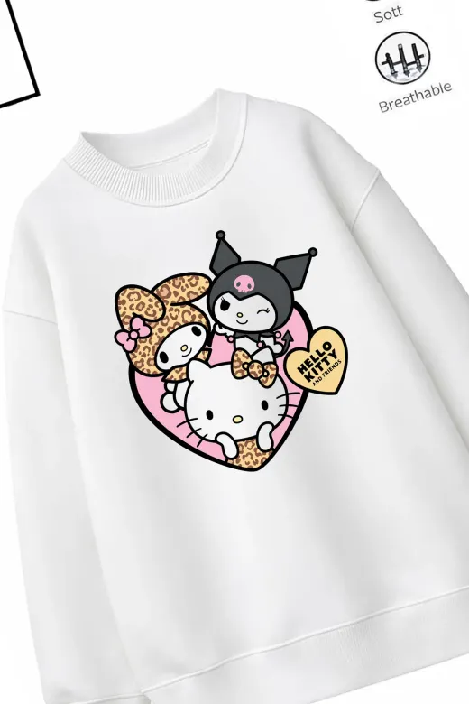 Trend Çocuk Kız Model Tam Kalıp Oversize Leopar 3'lü Tasarım 2 İplik Pamuğa Pamuk Kumaş Sweatshirt 15