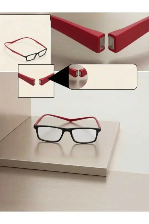 Trend Milano YKNOKMA Unisex Mıknatıslı Yakın Okuma Gözlüğü-Esnek Saplı-Siyah/kahverengi Ve Siyah Kırmızı Saplı Seçenekli