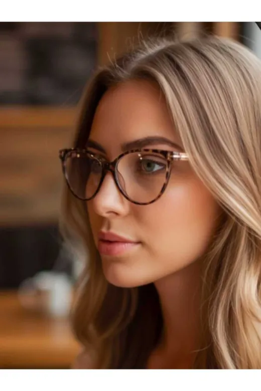 TrendMilano LPRKAHVE01 Leopar Cat Eye Çerçeve Popüler Şeffaf Ekran Gözlüğü