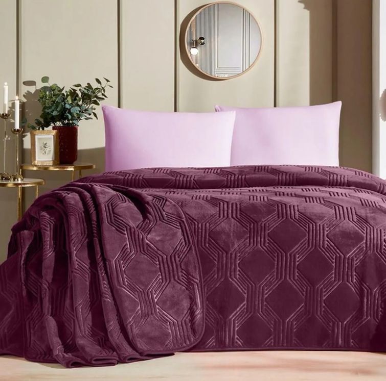 Trendy Embos Çift Kişilik Battaniye (220x240)-Art Deco Mürdüm