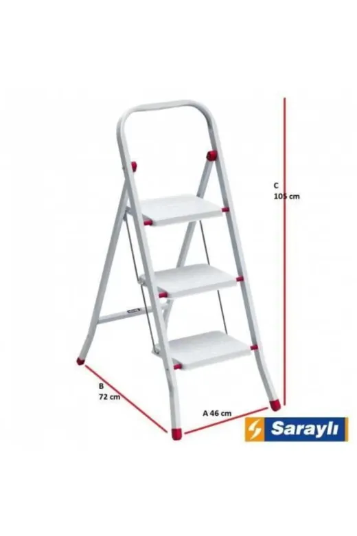 TUBA TOPTAŞ TBTŞ_CLZ202-1170 Znv Mey İthalat® Saraylı Pratik Metal Merdiven Beyaz 3 Basamaklı Znv2026