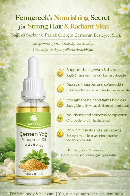 tulip life çemen30 Natural & Pure Çemen Yağı 30 Ml