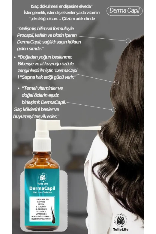 tulip life dermocapil1 Dermacapil Dökülme Karşıtı Ve Saç Oluşumuna Etkili Formül Procapil (%5) Serum 60 Ml
