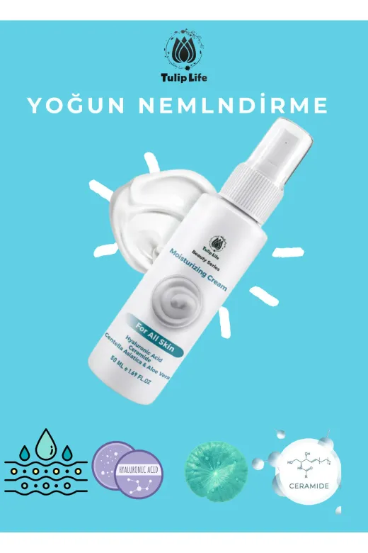 tulip life hya12 Yoğun Nemlendirici Ve Onarıcı Cilt Kremi, Yeni Formula Centella, Seramidler, Hyaluronik Asit 50 Ml