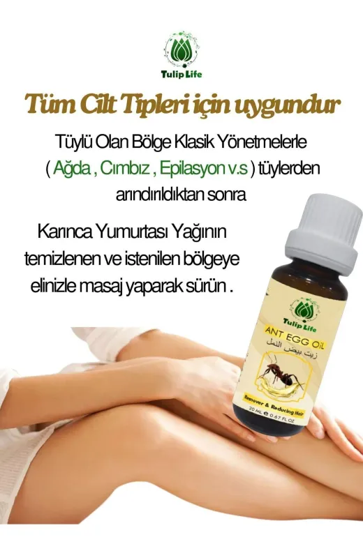 tulip life ka1 Tüy Azaltıcı Dökücü Tüy Inceltici Karınca Yumurtası Yağı 20 Ml