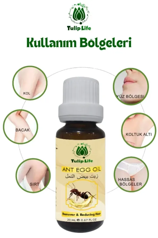 tulip life ka1 Tüy Azaltıcı Dökücü Tüy Inceltici Karınca Yumurtası Yağı 20 Ml