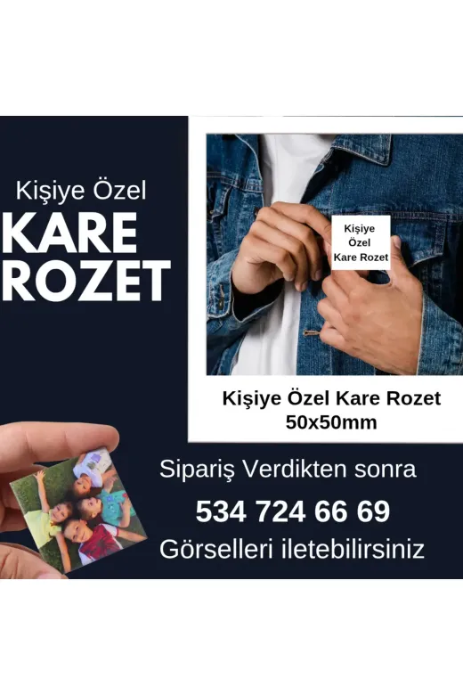 Tu&Se Candles Kare Rozet 40 Adet Kişiye Özel Kare Rozet 50X50 Mm – 40 Adet Set, İğneli Arka Yüzey, Canlı Baskı