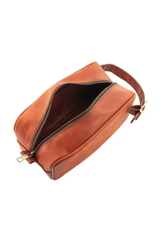 twingold AK01002 İsme Özel Dopp Kit Kişisel Bakım Ve Seyahat Çantası - %100 Rainbow Deri - Tabacco