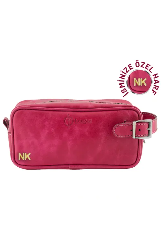 twingold AK01002 İsme Özel Dopp Kit Kişisel Bakım Ve Seyahat Çantası - %100 Rainbow Deri - Ac14004 - Fuşya