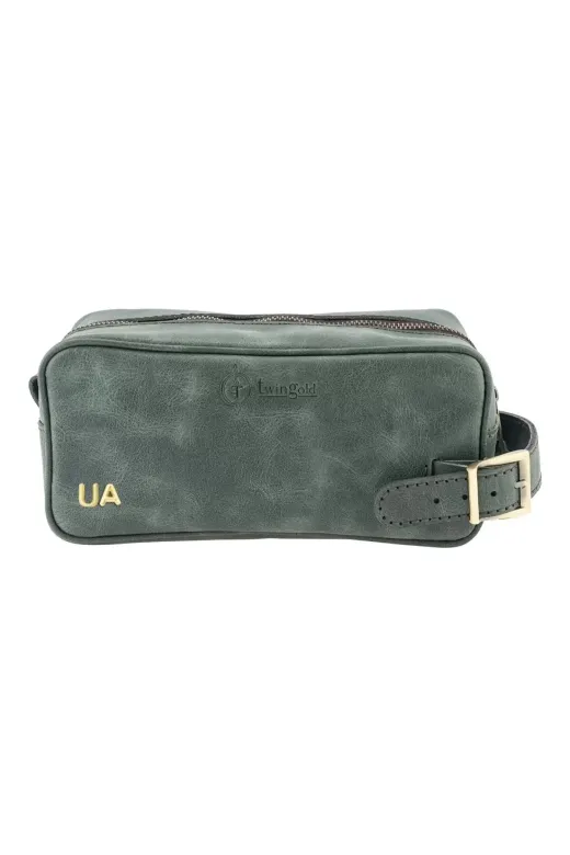 twingold AK01002 İsme Özel Dopp Kit Kişisel Bakım Ve Seyahat Çantası - %100 Rainbow Deri - Ac14004 - Haki
