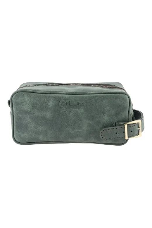 twingold AK01002 İsme Özel Dopp Kit Kişisel Bakım Ve Seyahat Çantası - %100 Rainbow Deri - Ac14004 - Haki