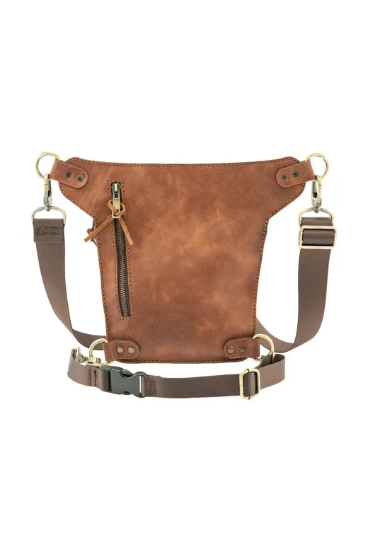 twingold bacak4 Kişiye Özel %100 Deri Unisex  All In One Bel Ve Bacak Çantası - Kahverengi