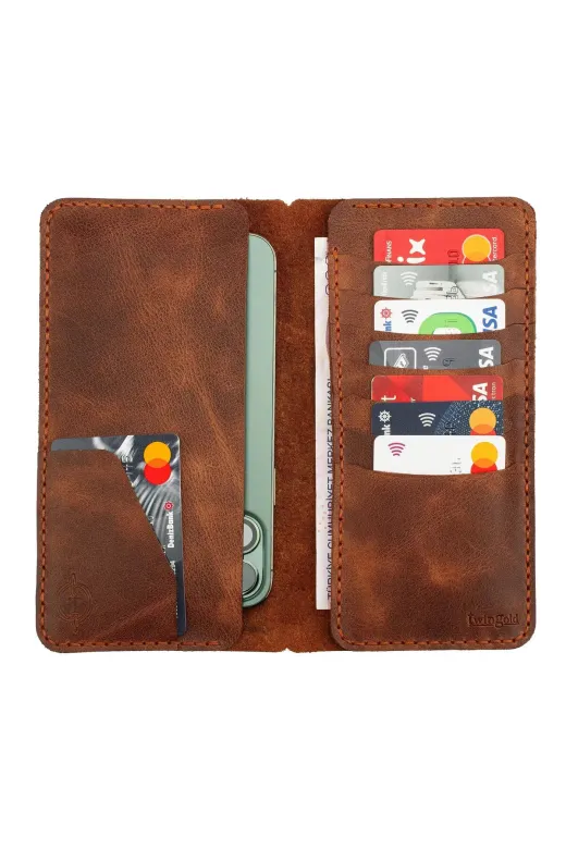 twingold KC03008 İsme Özel Dikey Uzun Cüzdan - %100 Rainbow Deri - A010007 - Kahverengi