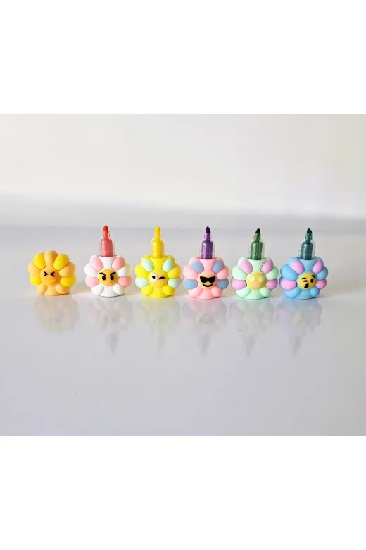 Twins Stars 5486436535364 Mini Çiçek Desenli Fosforlu Kalem 5 Renk