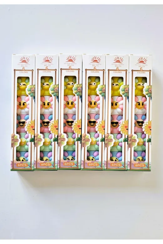 Twins Stars 5486436535364 Mini Çiçek Desenli Fosforlu Kalem 5 Renk