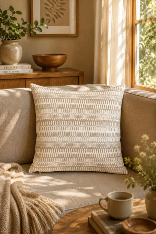 Typoniq Attitude Included TYP25201040 Echo Premium Jakarlı Dokuma Bej Kırlent Kılıfı 43X43 Cm