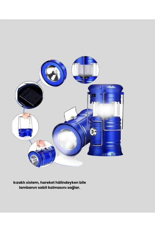 UCUZTEKNO TYC1D95EC6031897829975501 Solar Kamp Lambası Kızak Sistemli Şarjlı Taşınabilir Doğa Yürüyüşü Işığı