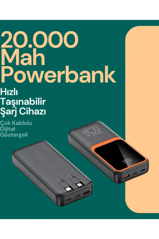 UCUZTEKNO TYC697840AC9EEE8AB573F009 Trendlia Taşınabilir Şarj 20000 Mah | 22.5W Hızlı Şarj + Dijital Ekran + Kablo Dahil