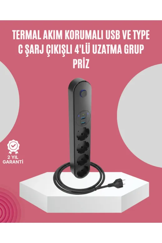 UCUZTEKNO TYC908AB3D7F2857338052B00 Trendlia Led Anahtarlı Akım Korumalı Çoklu Priz 4 Priz 3 Usb Girişli