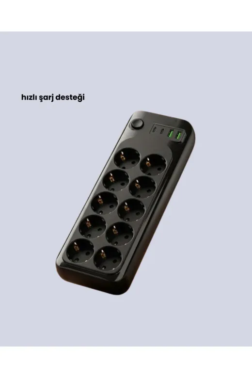 UCUZTEKNO TYC91A7941D351B087DF50600 Trendlia 10’Lu Çoklu Priz Termal Korumalı Usb Type-C Çıkışlı 2500W Uzatma Kablosu