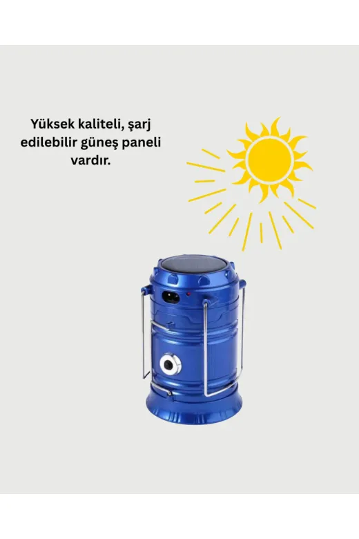 UCUZTEKNO TYCCCF3206103ECB98D938400 Şarj Edilebilir Güneş Enerjili Kızaklı Kamp Feneri – Usb Çıkışlı, Katlanabilir, Dayanıklı Ve Çok Fon