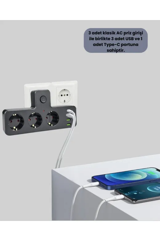 UCUZTEKNO TYCDC203D9DD4259CC0D45A00 Trendlia Masa Üstü Çoklu Priz Usb Ve Type-C Çıkışlı Güç Dağıtıcı