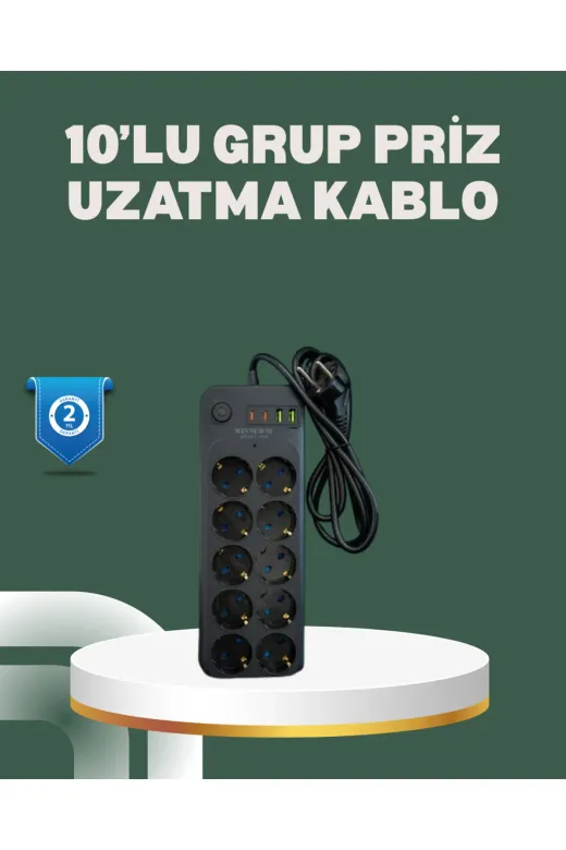 UCUZTEKNO TYCEAAFE9A43389B1B5271C00 Trendlia Termal Koruma Sistemli Usb Type-C 10’Lu Grup Priz 2M 2500W Güç Kapasiteli