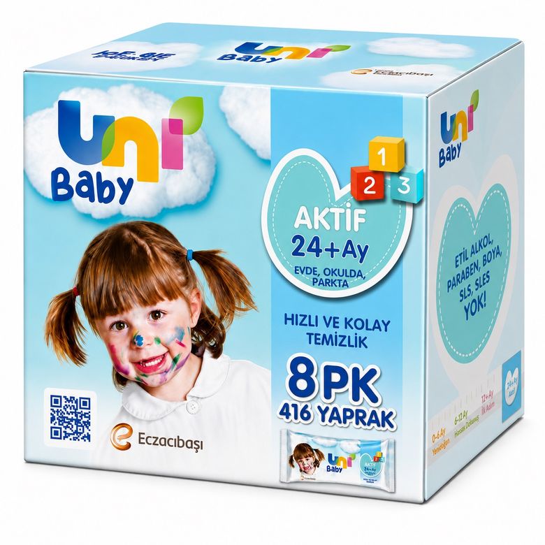 Uni Baby Islak Havlu Mendil 52 Yaprak Aktif 8 Li Set (2PK*4)  416 Yaprak