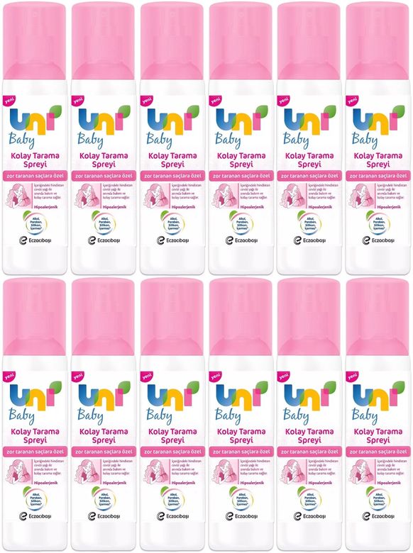 Uni Baby Kolay Saç Tarama Spreyi 200ML (Yeni) Zor Taranan Saçlara Özel (12 Li Set)