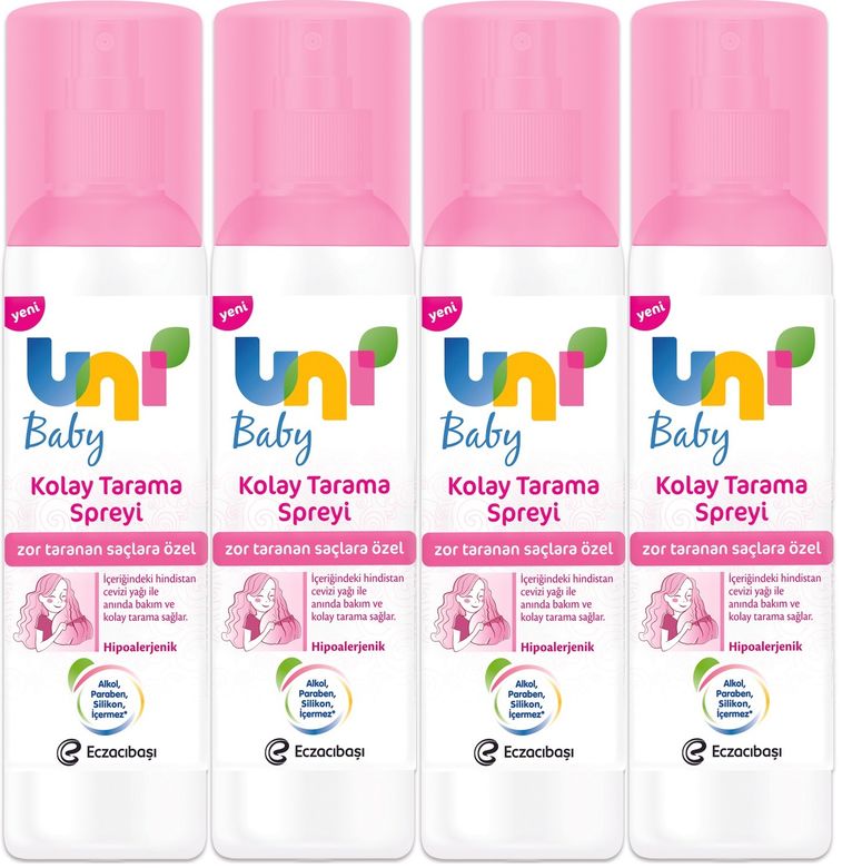 Uni Baby Kolay Saç Tarama Spreyi 200ML (Yeni) Zor Taranan Saçlara Özel (4 Lü Set)