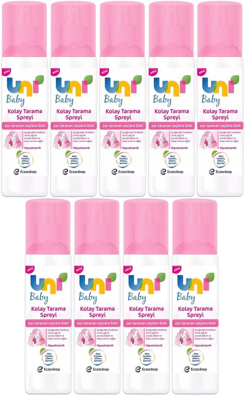 Uni Baby Kolay Saç Tarama Spreyi 200ML (Yeni) Zor Taranan Saçlara Özel (9 Lu Set)