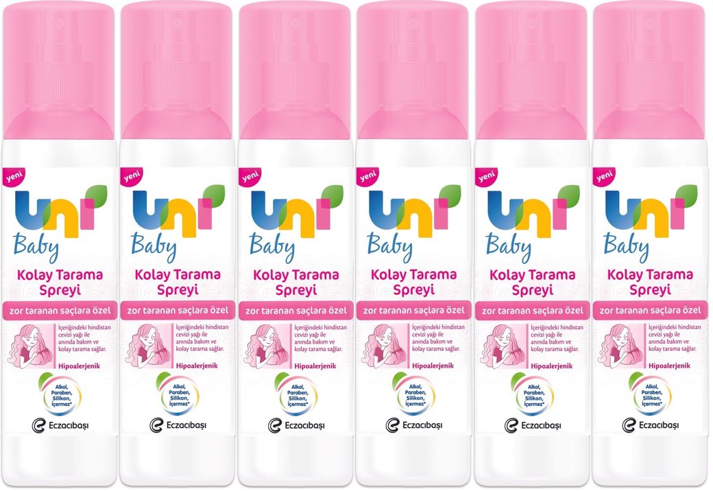 Uni Baby Kolay Saç Tarama Spreyi 200ML (Yeni) Zor Taranan Saçlara Özel (6 Lı Set)