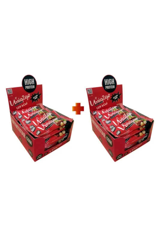 Uniq2go 86806432225372 Chocodark Fındıklı Bitter 16’Lı X 2 Kutu (Toplam 32 Adet) 38G Protein Bar